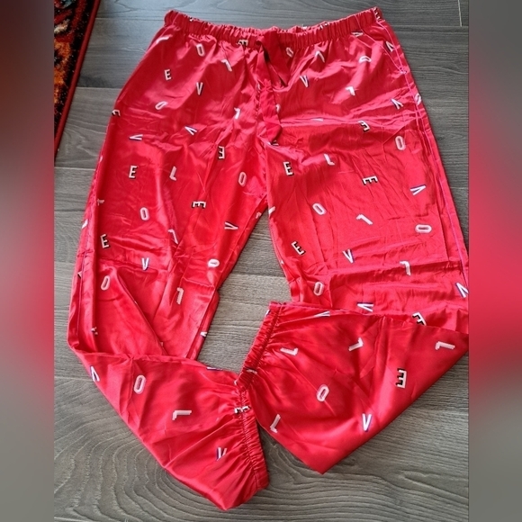 VICTORIA'S SECRET LOVE red silky polyester pj lounge pants pink trim XL - Picture 8 of 9
